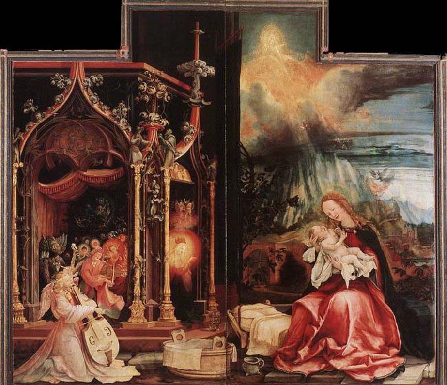 Matthias  Grunewald Concert of Angels and Nativity France oil painting art